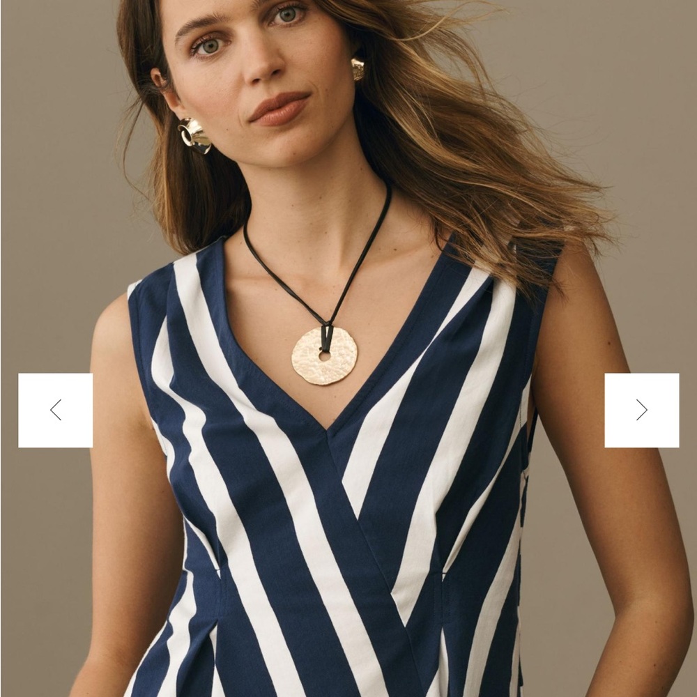 Anthropologie Maeve Corset Style Blouse Blue & White‎ Stripe Sleeveless Small P